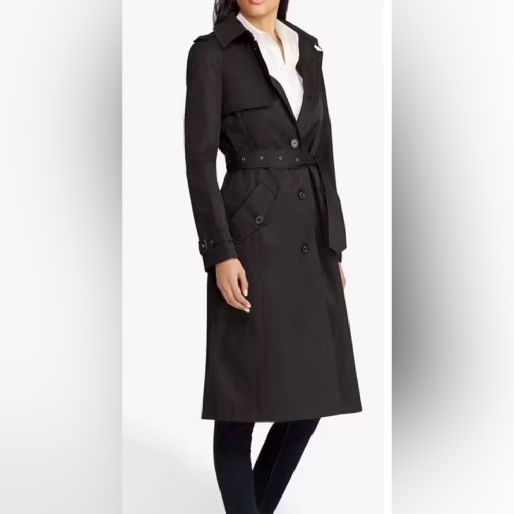Lauren Ralph Lauren Single Breasted Trench Coat Hooded Belted Black Sz S NWT - Picture 2 of 12